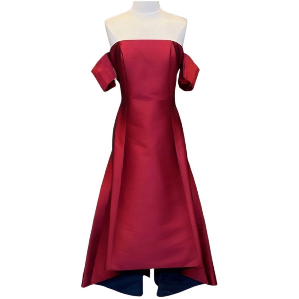Sachin and Babi red off the shoulder gown